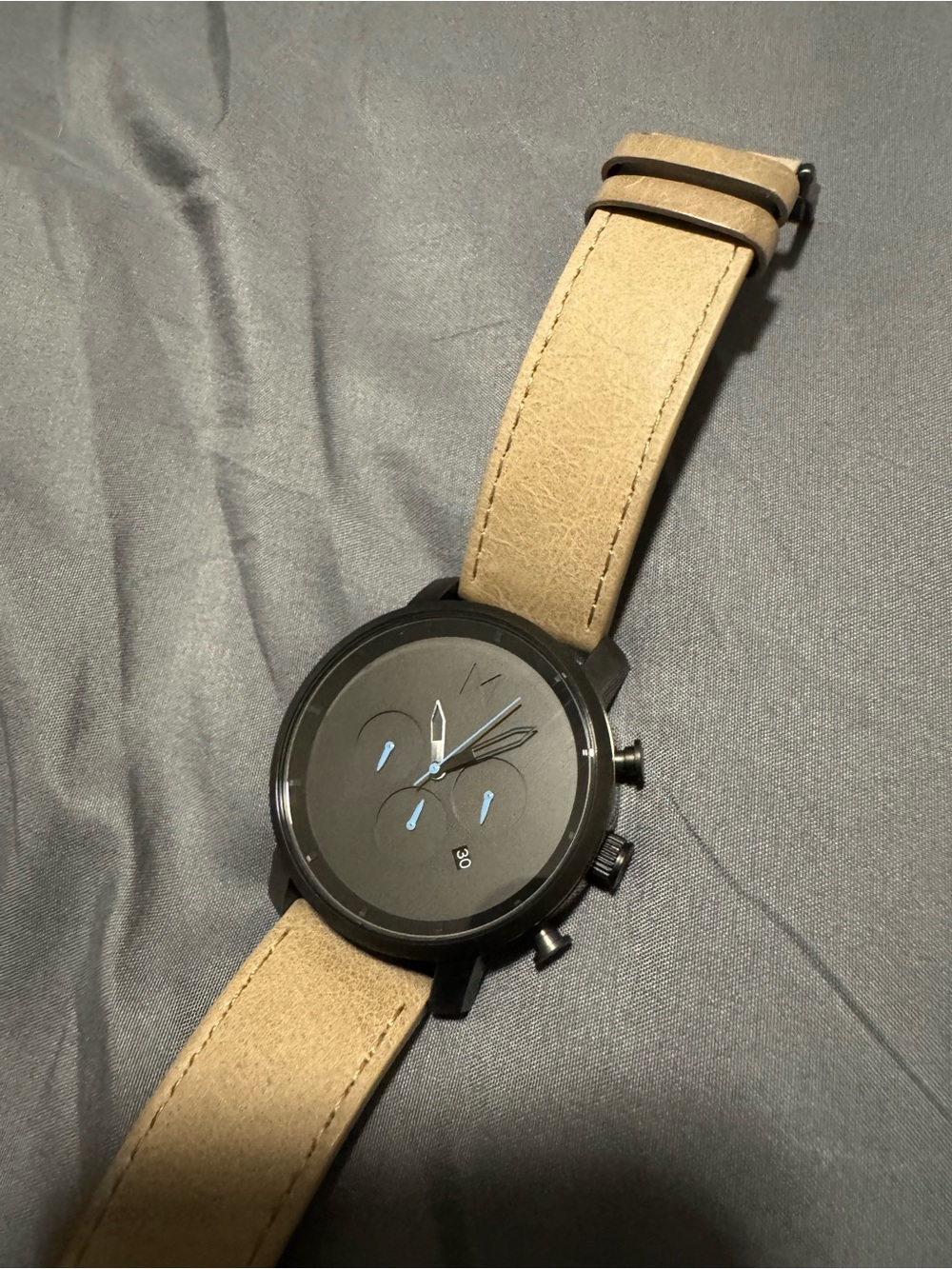 Men's MVMT Movement Beige Leather Strap Chronograph Watch - Black Case